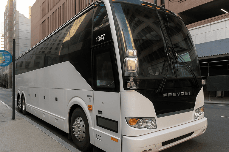 a White Plains Charter Bus coach bus